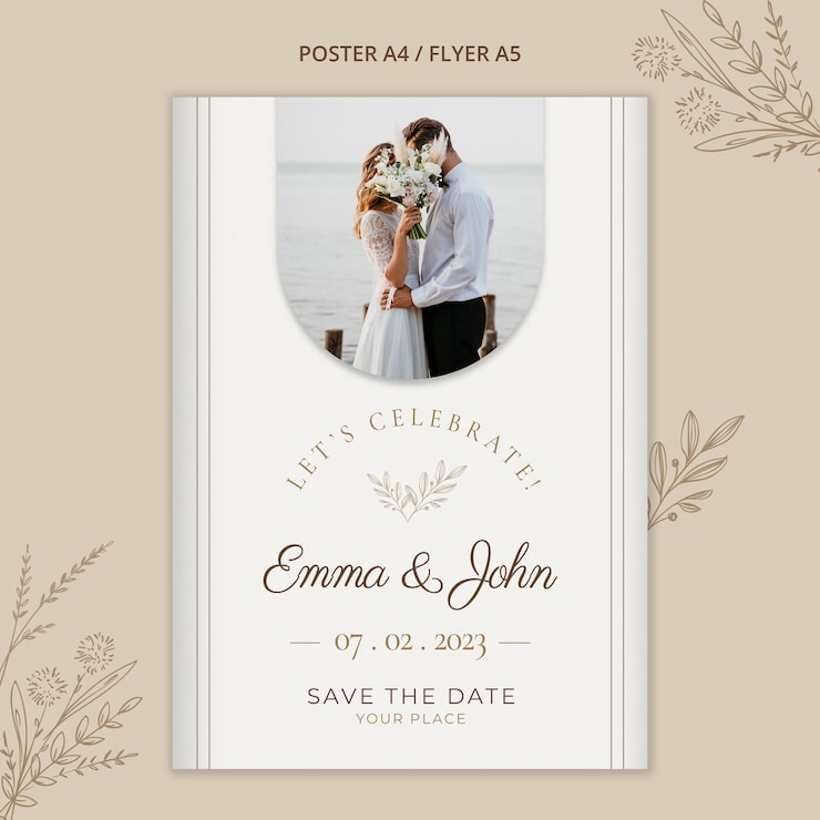 PSD grátis modelo de cartaz vertical de casamento floral