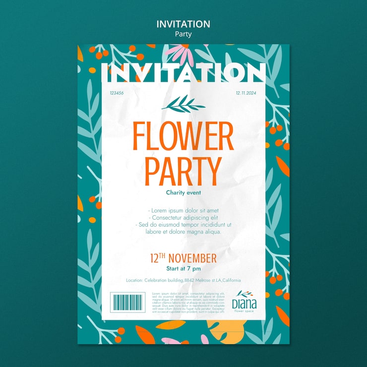 PSD grátis modelo de convite de festa de design plano