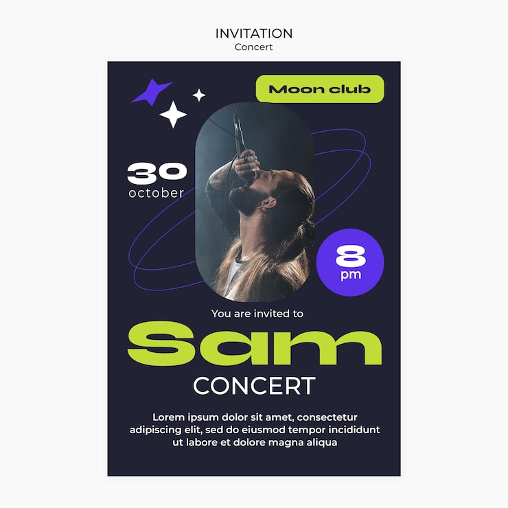 PSD grátis modelo de convite divertido de concerto