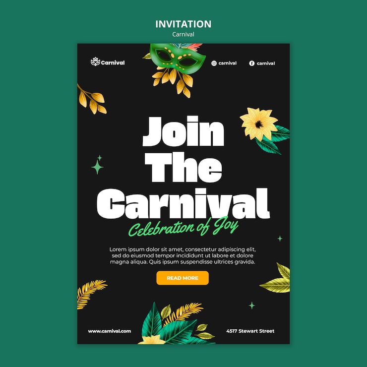 PSD grátis modelo de convite para a celebração do carnaval
