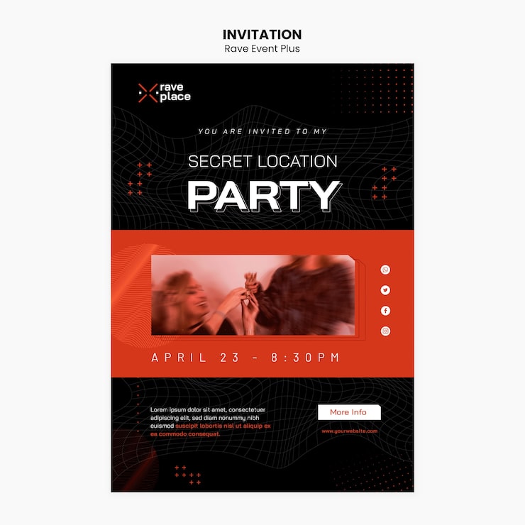 PSD grátis modelo de convite para evento rave