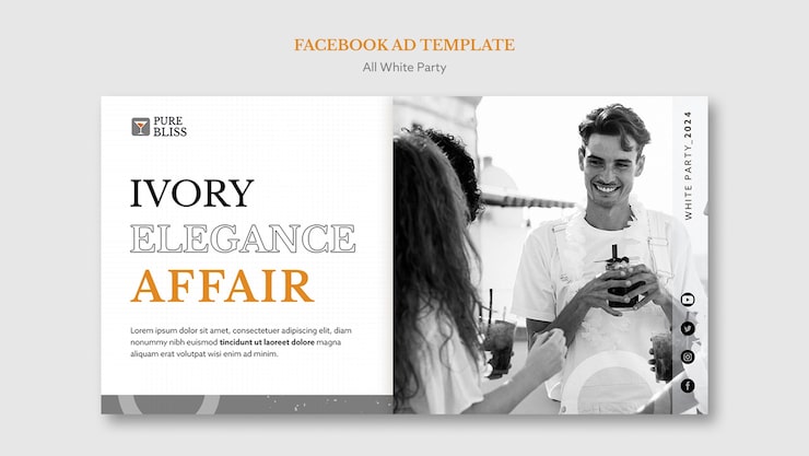 PSD grátis modelo de facebook de festa de design plano e todo branco