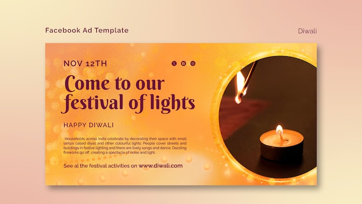 PSD grátis modelo de facebook para celebração de diwali