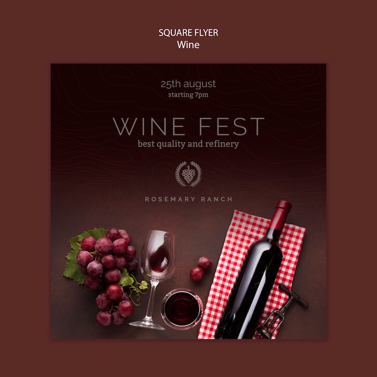 PSD grátis modelo de flyer quadrado para degustação de vinhos