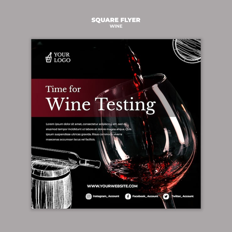 PSD grátis modelo de flyer quadrado para degustação de vinhos