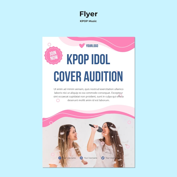 PSD grátis modelo de folheto k-pop com foto de meninas cantando
