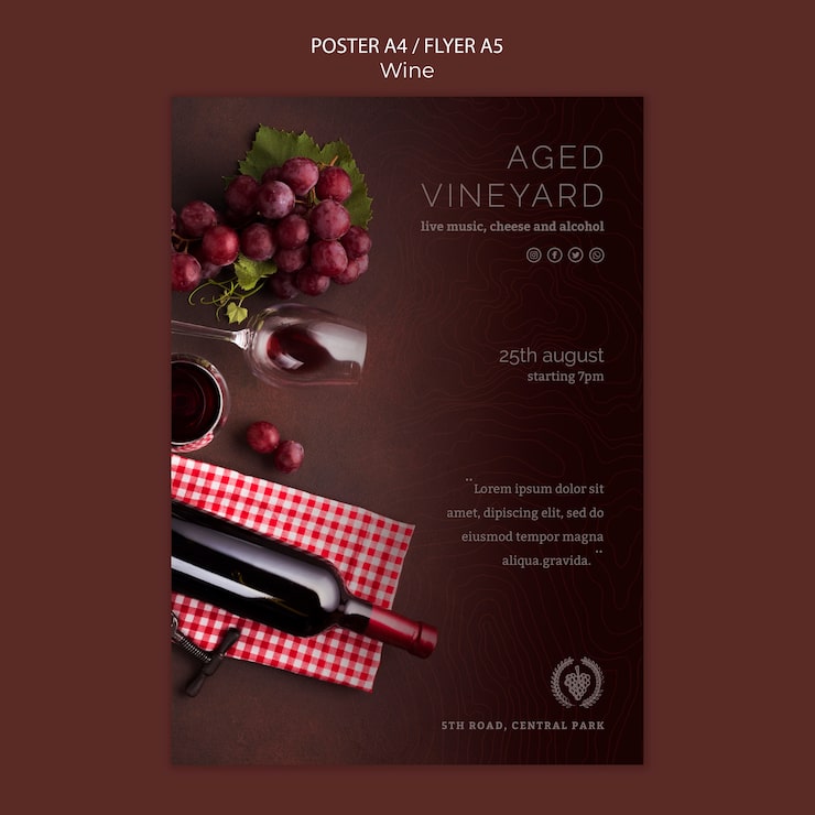 PSD grátis modelo de folheto para degustação de vinhos