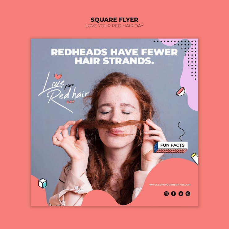PSD grátis modelo de folheto quadrado - conceito de dia de cabelo vermelho