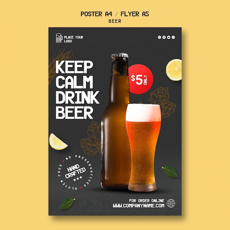 PSD grátis modelo de folheto vertical para beber cerveja