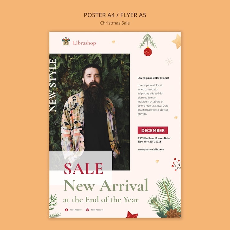 PSD grátis modelo de folheto vertical para venda de natal