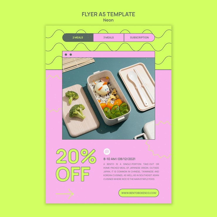 PSD grátis modelo de impressão neon bento box