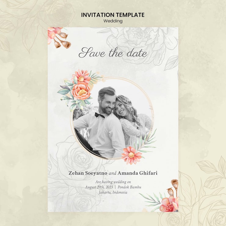 PSD grátis modelo de modelo de casamento de design plano
