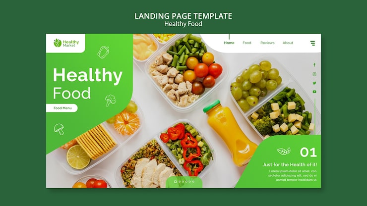 PSD grátis modelo de página de destino de alimentos saudáveis de design plano
