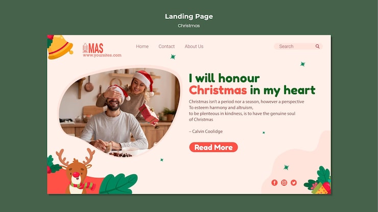 PSD grátis modelo de página de destino de natal festivo
