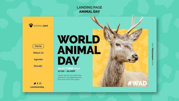 PSD grátis modelo de página de destino do dia mundial dos animais de design plano