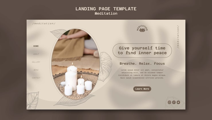 PSD grátis modelo de página de destino para meditação de ioga com design de folhas