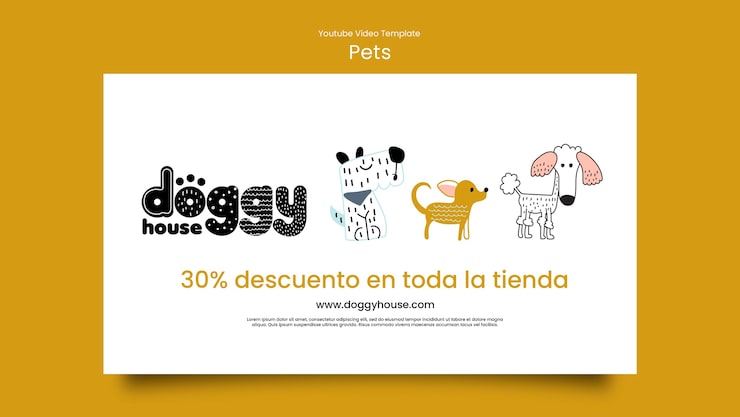 PSD grátis modelo de vídeo do youtube para cuidados com animais de estimação desenhado à mão
