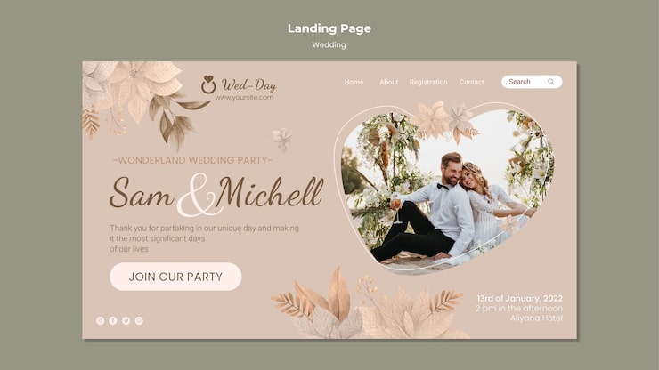 PSD grátis modelo de web de casamento floral