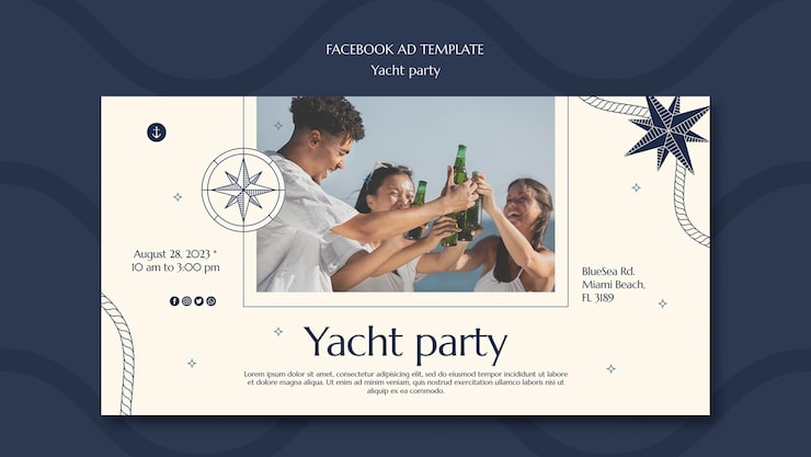 PSD grátis modelo promocional de mídia social para celebração de festa de iate de luxo