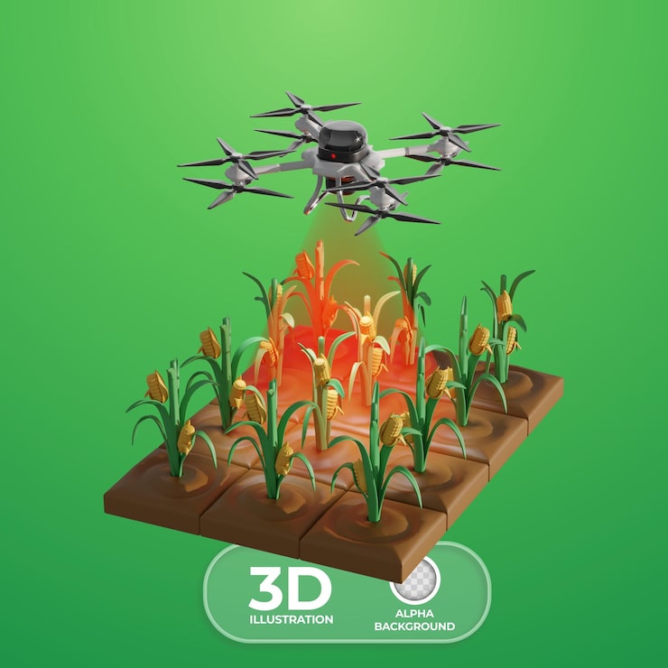 PSD grátis monitoramento noturno de plantações com drones ilustração 3d