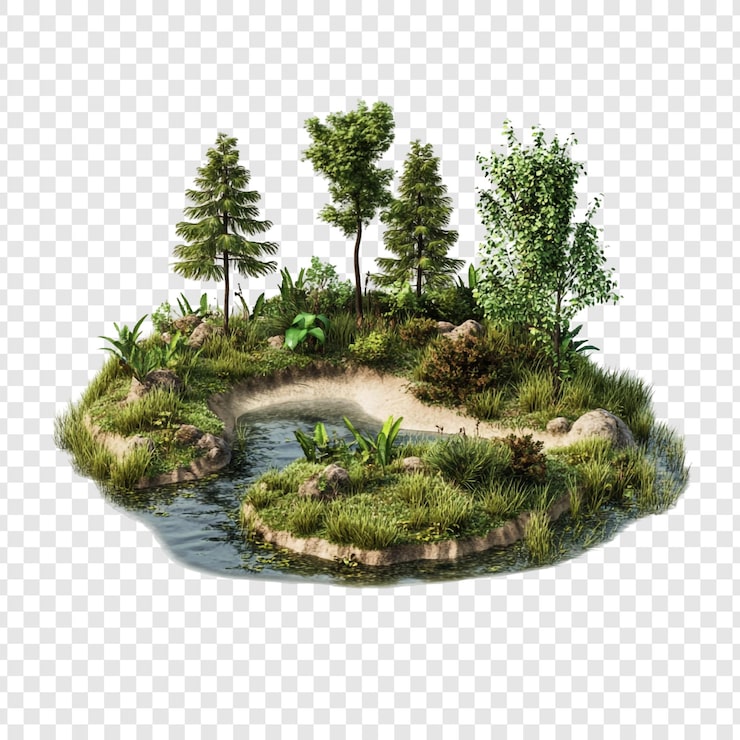 PSD grátis oásis da ilha sereníssima renderização 3d do microcosmo exuberante