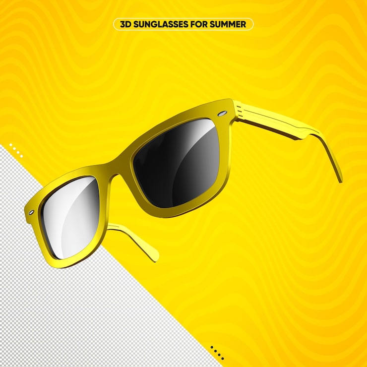 PSD grátis óculos de sol amarelos com lentes pretas