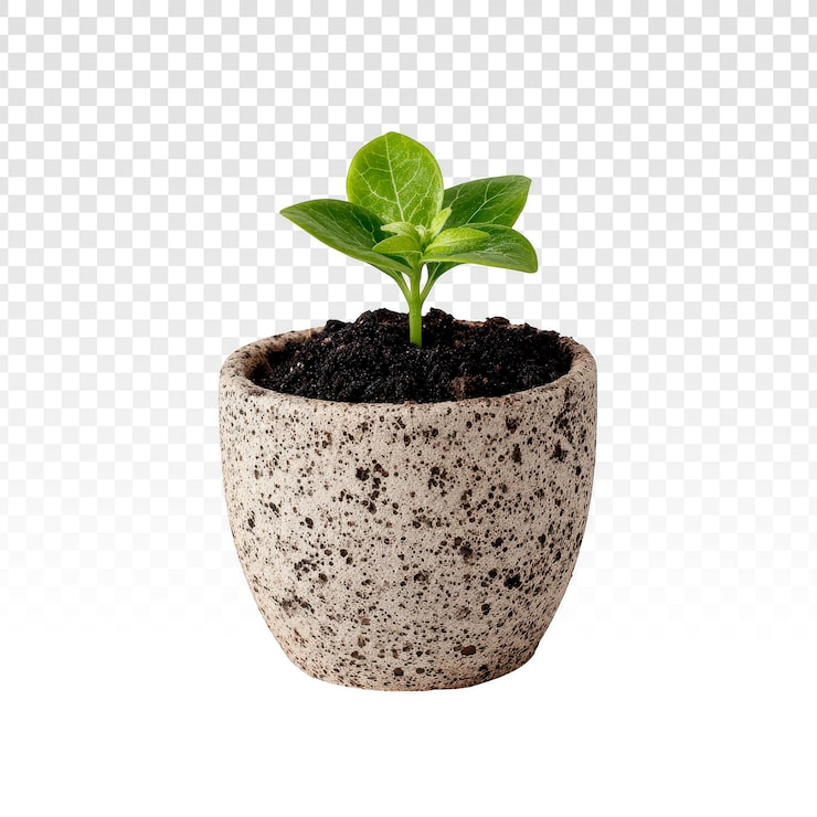 PSD grátis pequena planta verde em um vaso com terra