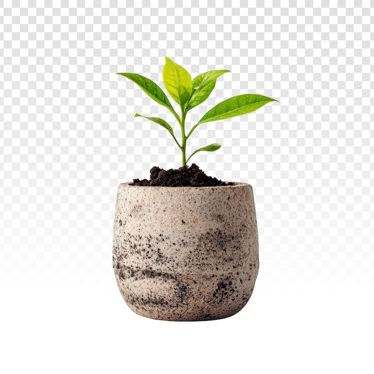 PSD grátis pequena planta verde em vaso de concreto