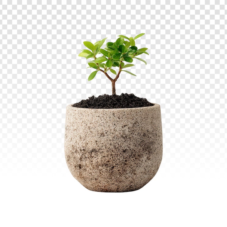 PSD grátis pequena planta verde em vaso de pedra isolada