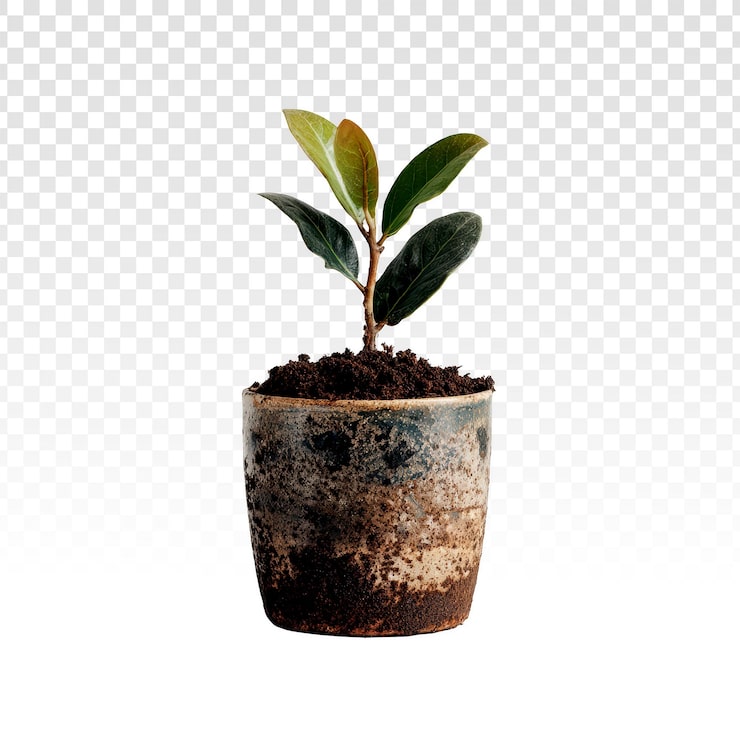 PSD grátis pequena planta verde em vaso rústico