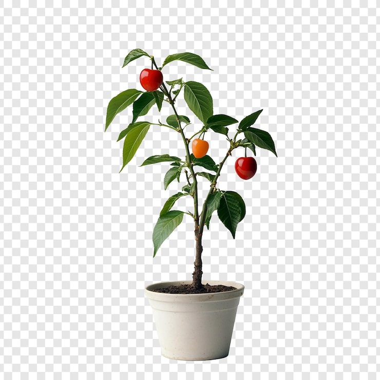 PSD grátis planta de cereja vibrante em uma panela
