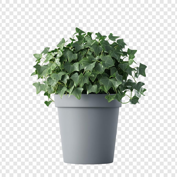 PSD grátis planta de hera em vaso com folhagem verde exuberante em um vaso cinzento