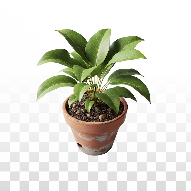 PSD grátis planta verde exuberante em vaso de terracota em fundo transparente