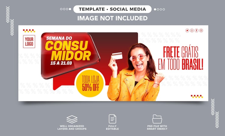 PSD grátis postar banner de mídia social semana do consumidor para negócios no brasil