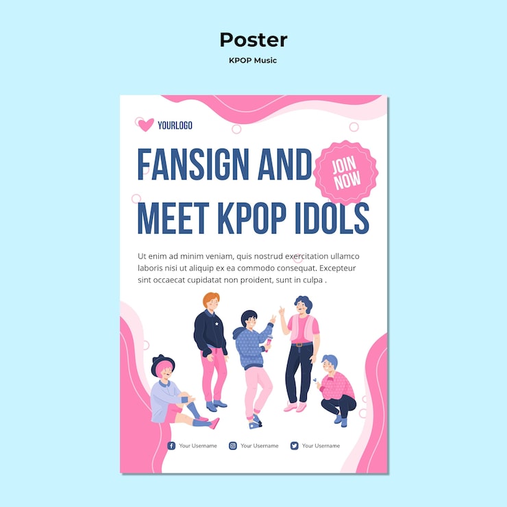 PSD grátis pôster k-pop com ilustrações