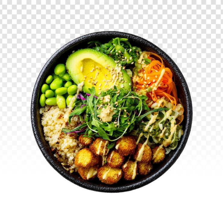 PSD grátis power bowl vibrante e saudável à base de plantas com ingredientes frescos