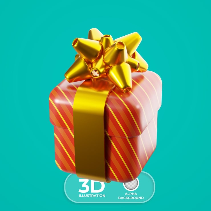 PSD grátis presente de natal com padrões natalinos, ilustração 3d