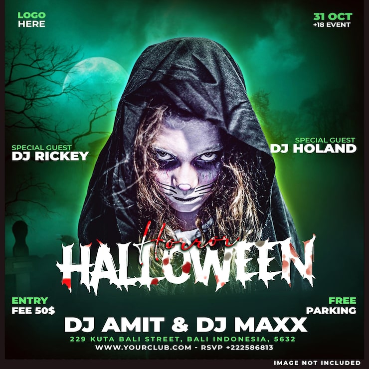 PSD grátis psd halloween dj club festa modelo de folheto de mídia social ou banner da web