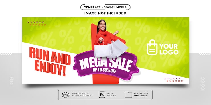 PSD grátis publicar banner de mídia social mega venda com até 80 de desconto