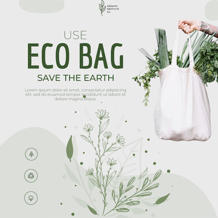 PSD grátis reciclagem de saco ecológico para ambiente e compras
