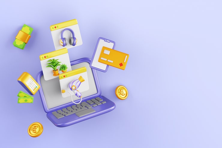 PSD grátis renderização 3d do fundo do comércio eletrônico
