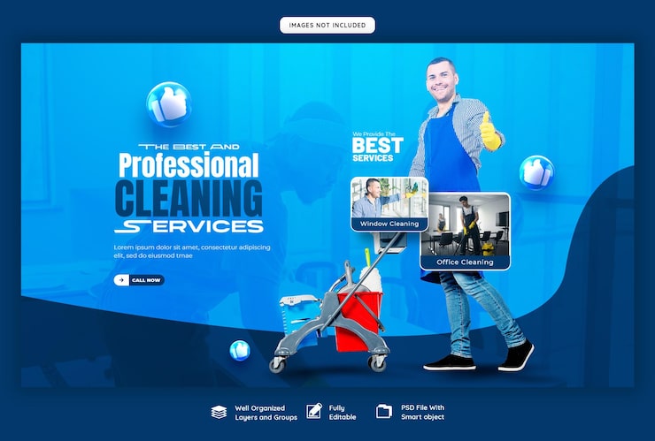 PSD grátis serviço de limpeza modelo de banner da web