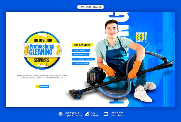 PSD grátis serviço de limpeza modelo de banner da web