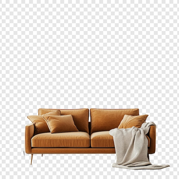 PSD grátis sofa elegante amarelo mostarda com jogada bege