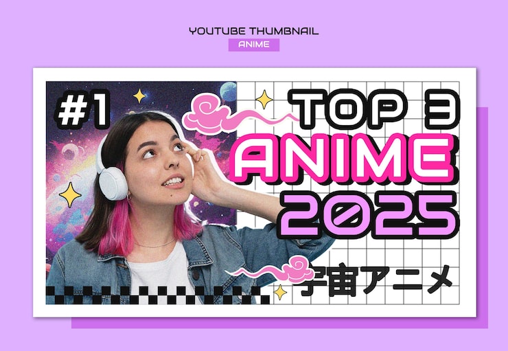 PSD grátis top 3 anime 2025 - miniatura do youtube