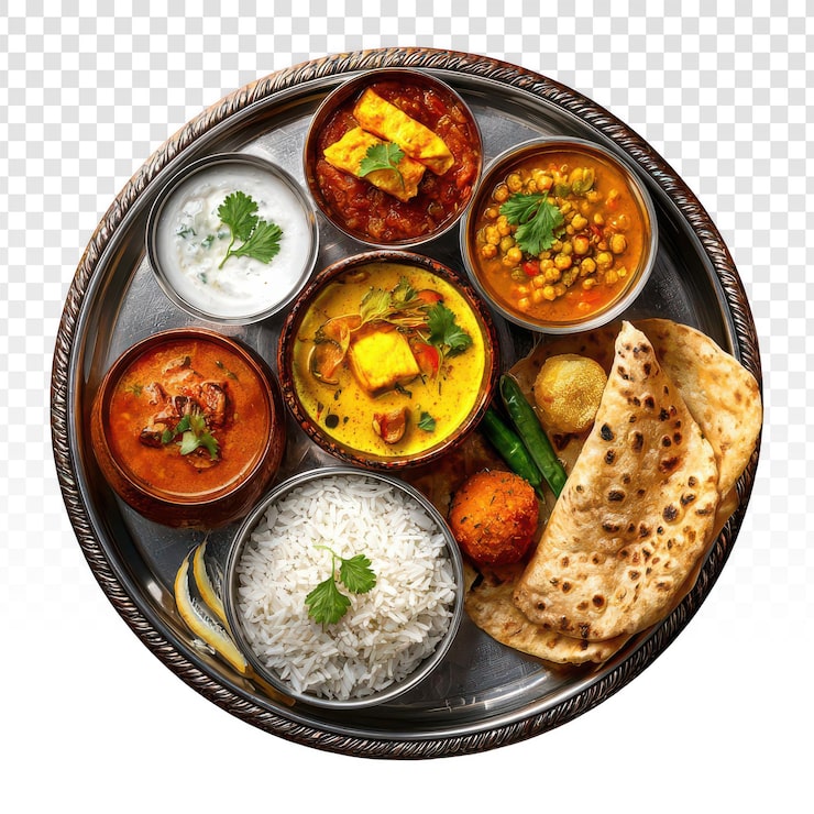PSD grátis travessa autêntica de thali indiano com pratos vegetarianos variados