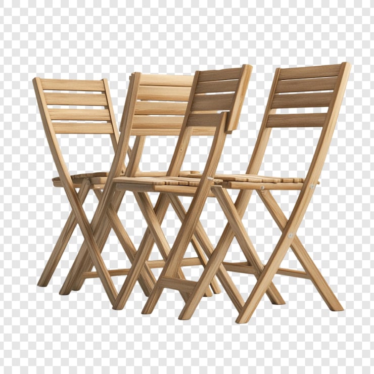 PSD grátis três cadeiras dobráveis de madeira castanhas claras cuidadosamente dispostas juntas prontas para uso design simples