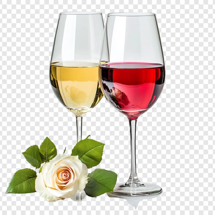PSD grátis vinho romântico provando uma rosa e dois copos de vinho