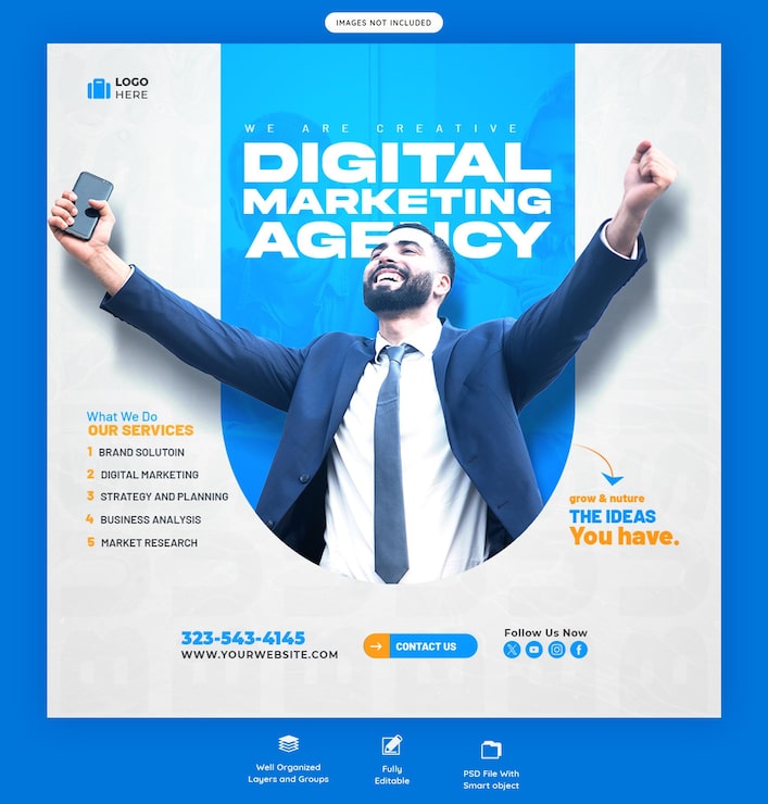Miễn phí PSD banner hoặc mẫu bài đăng instagram cho mạng xã hội của công ty và agency tiếp thị kỹ thuật số