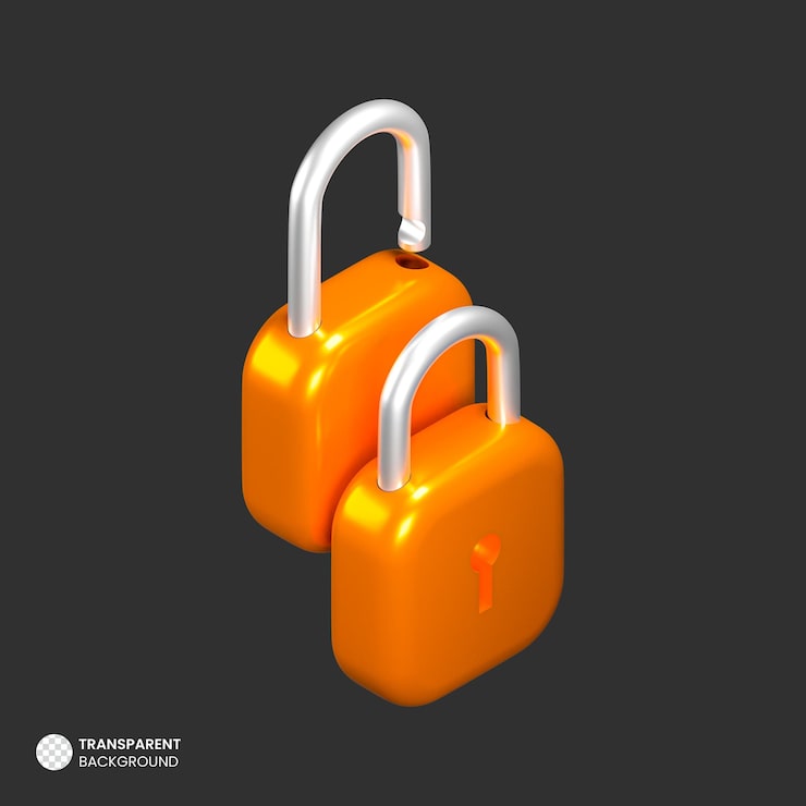 Miễn phí PSD biểu tượng ổ khóa kim loại 3d biệt lập